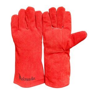 PAKNADA Leather Welding Gloves Red 14inch, Heat, Flame Resistant Safety Gloves